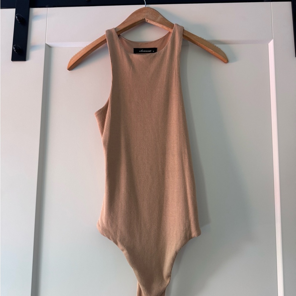 Olivaceous Tan Ribbed Bodysuit